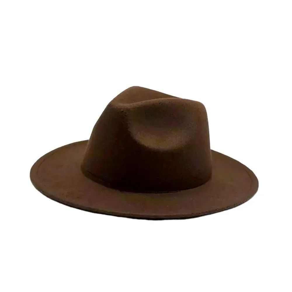 Dark Brown Wide Brim Tall Dented Crown Fedora Hat NEW